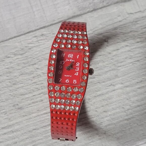 Red Rhinestone-Studded Quartz Womens Watch With Stainless Steel Back - Picture 1 of 5